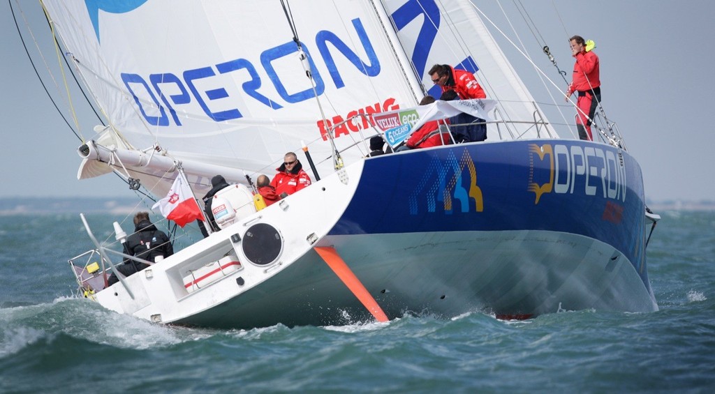 Gutek and his shore crew take his yacht, Operon Racing, for testing ahead of the race © Velux 5 Oceans 