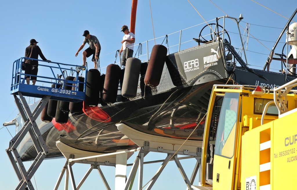 il mostro is craned back into the water in Alicante, Spain.

For all photographic enquiries, please contact Tim Stonton on +34 606 905 497 or email tim.stonton@volvooceanrace.com. For further images, please go to http://images.volvooceanrace.com

For all media enquiries please contact Lizzie Ward in the UK on +44 7801 185 320 or email lizzie.ward@volvooceanrace.com. Sophie Luther in Spain on +34 606 894 940 or email sophie.luther@volvooceanrace.com
 photo copyright Volvo Ocean Race http://www.volvooceanrace.com taken at  and featuring the  class