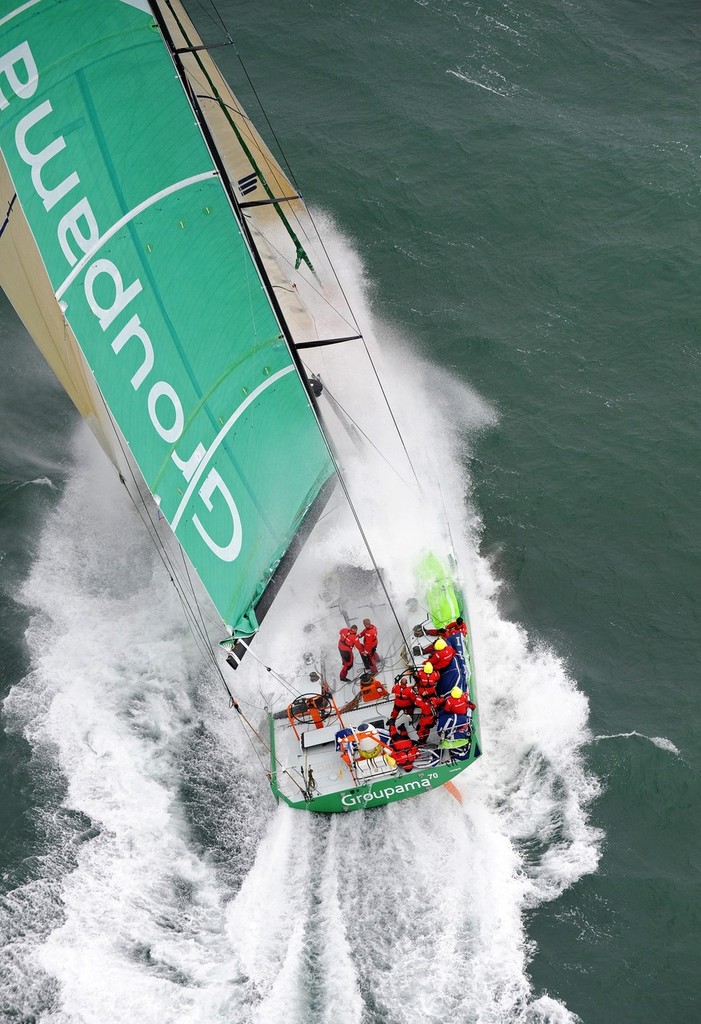 Groupama at the start of the Sevenstar Round Britain and Ireland Race. © Rick Tomlinson Groupama http://www.rick-tomlinson.com/