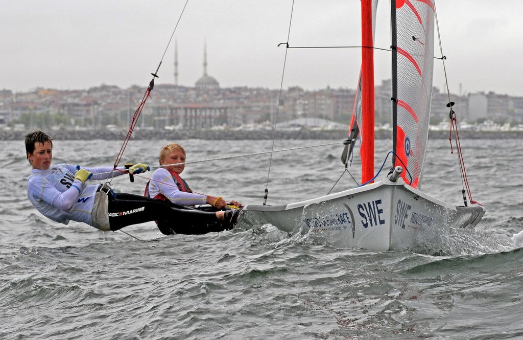 Fritiof Hedstrom and Jonatan Bergstrom from Sweden competing in the 29er class on the Training day of the Volvo Youth Sailing ISAF World Championships 2010, in Istanbul, Turkey ©  David Kneale/Volvo Ocean Race http://www.volvooceanrace.com/