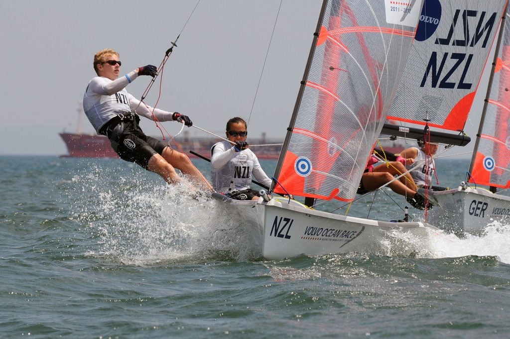 Alex Maloney and Sam Bullock from New Zealand competing in the 29er class on day 5 of the Volvo Youth Sailing ISAF World Championships 2010, in Istanbul, Turkey ©  David Kneale/Volvo Ocean Race http://www.volvooceanrace.com/