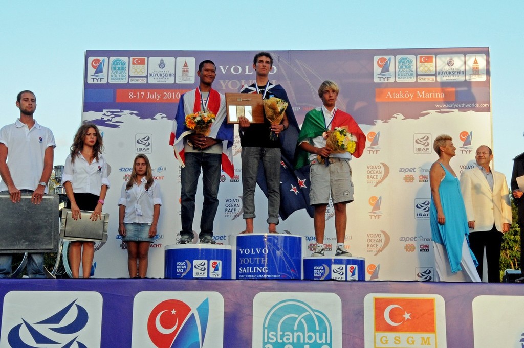 (l-r) Laser Boys medalists Keerati Bualong from Thailand (silver), Thomas Saunders from New Zealand (gold), Giovanni Coccoluto from Italy (bronze) in the Volvo Youth Sailing ISAF World Championships 2010, in Istanbul, Turkey ©  David Kneale/Volvo Ocean Race http://www.volvooceanrace.com/