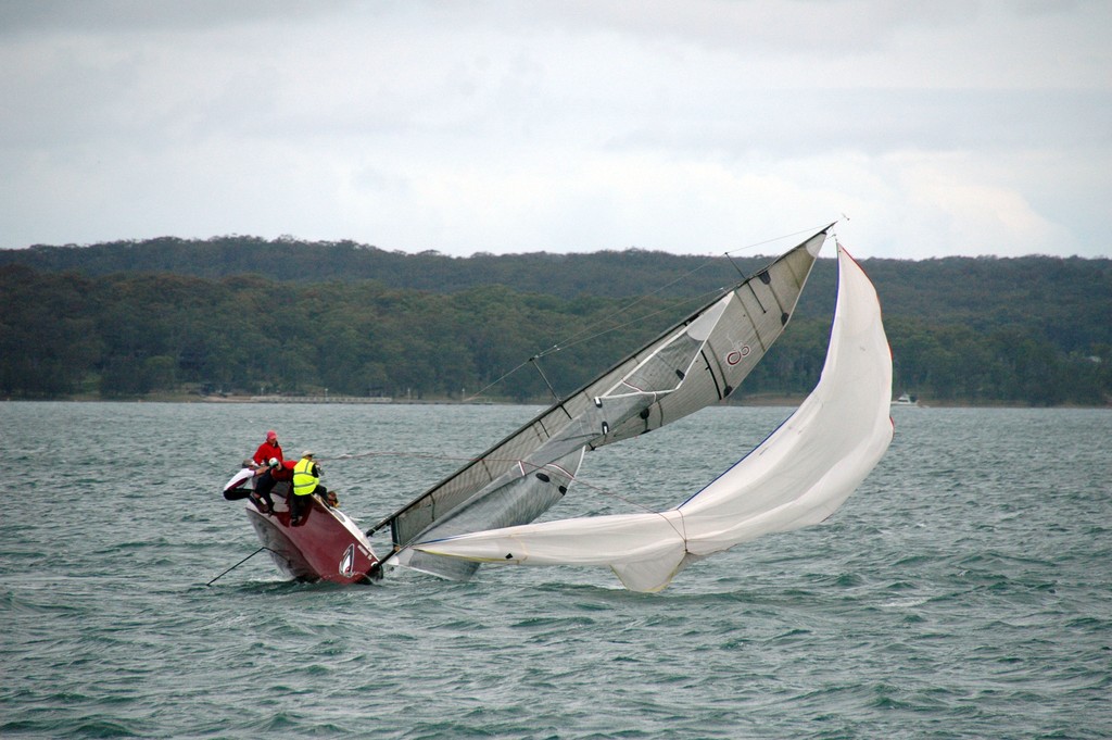 Vino (Phuket Sport 8) battling a knockdown off Wangi Wangi Point. Although they recovered from this, the rig went over the side as they lost their mast shortly thereafter. © Blake Middleton