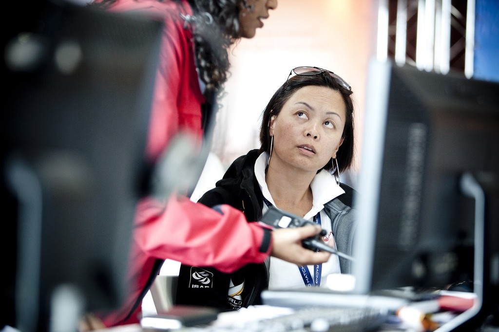 WMRT communications director Audrey Lakai at work during qualifying session 3 Monsoon Cup 2010. World Match Racing Tour, Kuala Terengganu, Malaysia. 3 December 2010. Photo: Subzero Images/WMRT photo copyright Subzero Images /AWMRT http://wmrt.com taken at  and featuring the  class