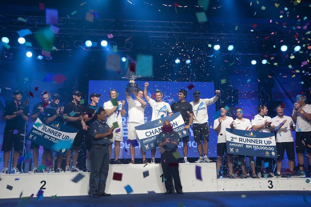 Prize giving after the finals of the Monsoon Cup 2010. World Match Racing Tour, Kuala Terengganu, Malaysia. 5 December 2010. Photo: Subzero Images/WMRT © Subzero Images /AWMRT http://wmrt.com