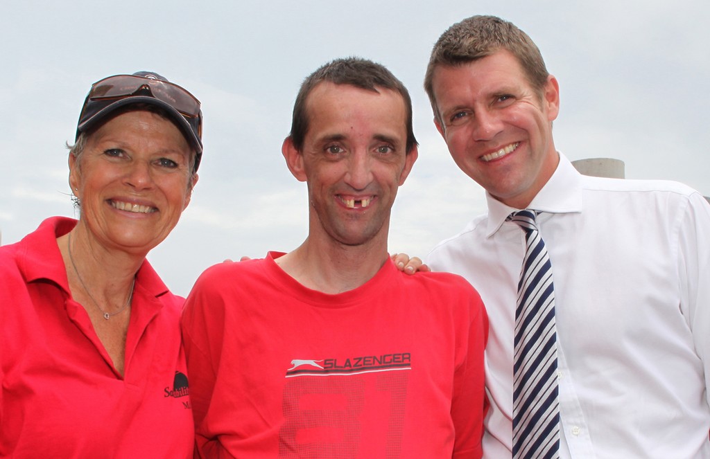 Winners are grinners  Judy Cole and Tony Jones with State MP Mike Baird - Manly Sailability Australia Day Regatta photo copyright Crosbie Lorimer http://www.crosbielorimer.com taken at  and featuring the  class
