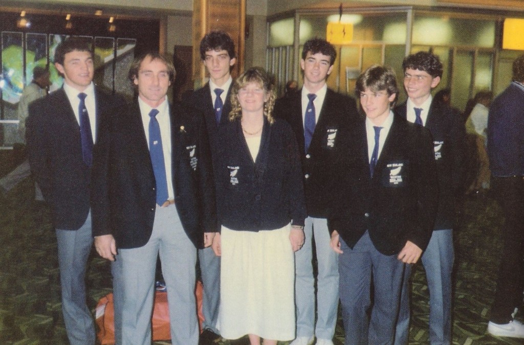 1985 NZ ISAF Youth Team from left: Craig Monk, Harold Bennett, Jarrod Kriletich, Barbara Kendall, Andrew Mitchell, Bruce Trotter, Jon Bilger photo copyright SW taken at  and featuring the  class