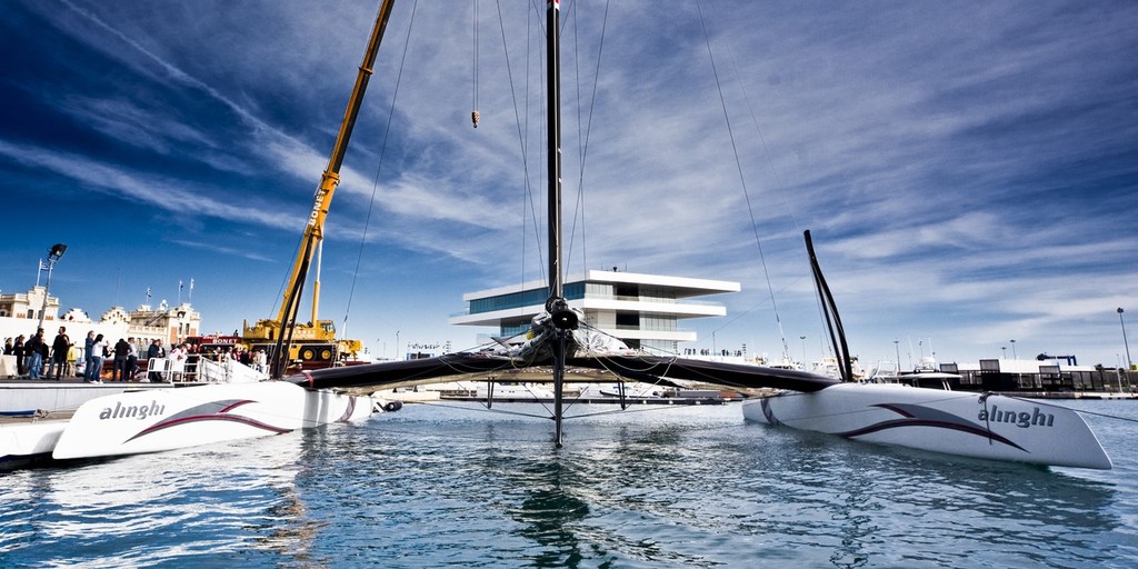 10th February 2010 Alinghi 5 in the harbor, the race commitee decided to cancel all the racing of today due to strong winds photo copyright Juerg Kaufmann go4image.com http://www.go4image.com taken at  and featuring the  class