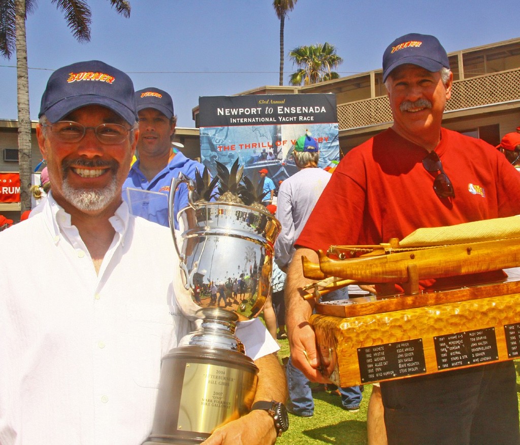 Bill Gibbs (l.) and crew member hold awards for ORCA victory - 2010 Newport-Ensenada International Yacht Race © Rich Roberts http://www.UnderTheSunPhotos.com
