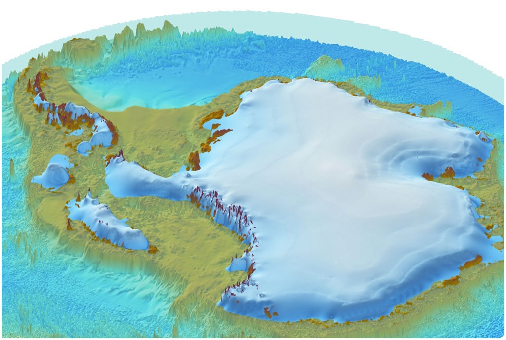 A schematic of partial collapse of the West Antarctic Ice Sheet showing a seaway between the Weddell and Ross seas (as well as Amundsen and Bellingshausen seas). Such a collapse would enable mixing of faunas but would also generate significant sea level rise. - British Antarctic Survey © British Antarctic Survey http://www.antarctica.ac.uk