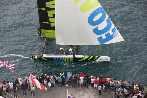 Ecover Sailing Team race past the spectators on day 1 of the Extreme Sailing Series™ Almeria. © Lloyd Images http://lloydimagesgallery.photoshelter.com/
