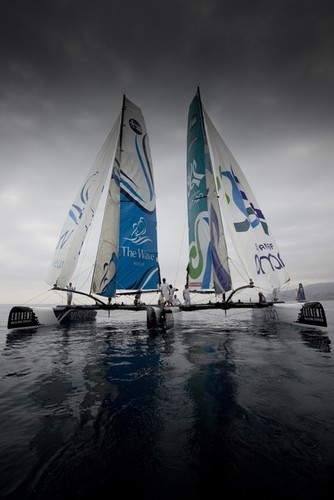 Oman Sail Masirah and The Wave, Muscat face off on day 1 of the Extreme Sailing Series™ Almeria. © Lloyd Images http://lloydimagesgallery.photoshelter.com/