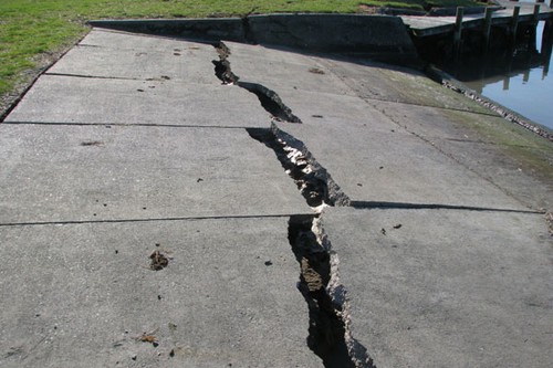 Cracks in the main ramp at Pleasant Point Yacht Club. Photo: Adonia Wilson © SW