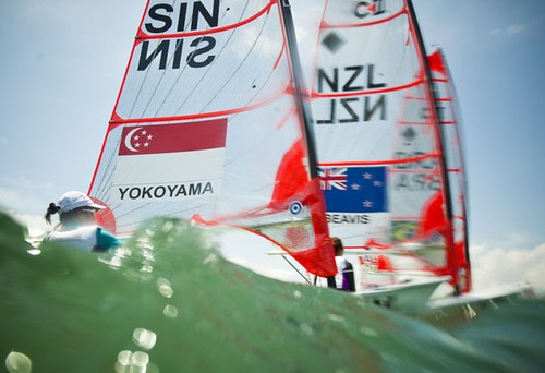 Singapore’s Natasha Michiko Yokoyama getting ready to accelerate off the starting line during  day 6 of , race 10th of girls byte CII, at the National Sailing Centre off East Coast Park during the Singapore 2010 Youth Olympic Games (YOG), August 24, 2010. She finished 1st in that race and is currently in 5th place overall. Photo:  SPH-SYOGOC / John Heng © ISAF 