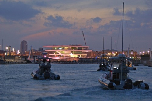 Heading into the lights of the Darcena after race 2 of the 33rd America’s cup © Richard Gladwell www.photosport.co.nz