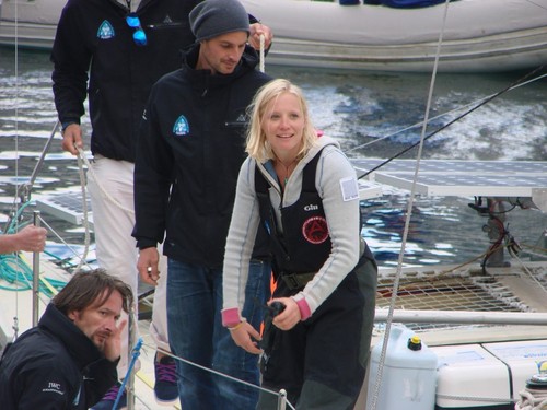 Plastiki Skipper Jo Royle guides her unusual vessel into its dock © BW Studios