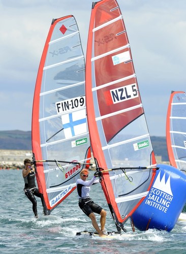 Natalia Kosinska (NZL) and Tuuli Petaja (FIN) in action in the RS:X W class on day 4 of the Skandia Sail for Gold Regatta. © onEdition http://www.onEdition.com