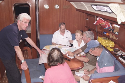 Roger Seymour, the Yachtmaster Instructor from the Hamble School of Yachting, delivering a briefing to skippers during the Cherbourg stopover. Photo Barry Picktall, PPL Copyright © SW