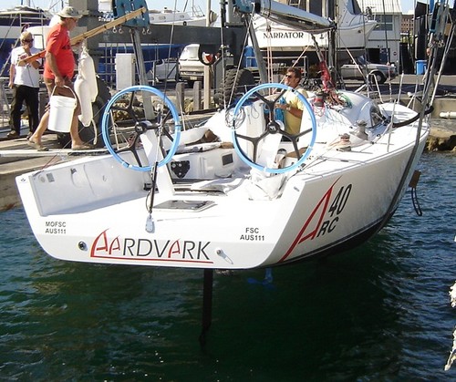 The new epoxy-built, tee-keeled A40RC Aardvark about to take its first dip &copy; Mark Rothfield
