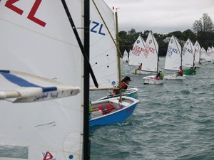 Optimists lining up for the start of Race 2 (Day1) photo copyright Daniel Johnston taken at  and featuring the  class