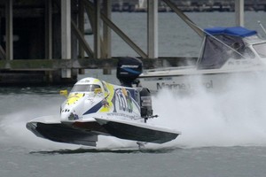 Formula 1 ace Grant Trask gives his rig the gun during heats at Geelong. - formula boats blown away photo copyright Theo Spykers taken at  and featuring the  class