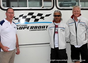 Offshore Superboat Championships race director Russell Embleton (left) with Sheikh Hassan bin photo copyright Reg Blunt http://www.embphotographics.com.au taken at  and featuring the  class
