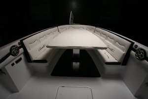 Plenty of room forward aboard the new 'Top Fish Open'. That table can be lowered to make a sunpad or removed altogether for fishing. - Cigarette legend goes fishin photo copyright Cigarette Racing taken at  and featuring the  class