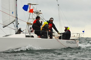 J/80 European 2010 Champion Carlos Martinez winning fourth race. - J/80 Worlds 2010 photo copyright Allen Clark http://www.photoboat.com taken at  and featuring the  class