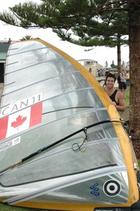 David Hayes (CAN 11) shows the relative size of the powerful RS:X class sail (c) Sail-World.com - 2010 Perth International Regatta photo copyright Vincenzo Baglione http://www.albaria.com/ taken at  and featuring the  class