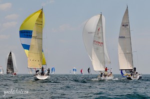 Lake Ontario 300 competitors fly their respective kites at the start of the race. SAIL-WORLD.com/Jeff Chalmers (PORT CREDIT, Ont) - Lake Ontario 300 - Jeff Chalmers   - 2010 Lake Ontario 300 photo copyright Jeff Chalmers taken at  and featuring the  class