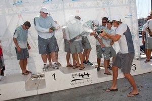 Chris Bake and crew Cameron Appleton, Jeff Brock, Matt Cassidy, Andrew Estcourt, Ben Graham, Nigel King, Rome Kirby and Chris Noble celebrate their victory. - RC 44 Valencia Cup photo copyright Ignacio Baixauli /RC44 Class http://www.rc44.com taken at  and featuring the  class