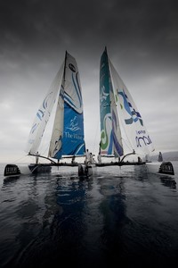 Oman Sail Masirah and The Wave, Muscat face off on day 1 of the Extreme Sailing Series™ Almeria. photo copyright Lloyd Images http://lloydimagesgallery.photoshelter.com/ taken at  and featuring the  class