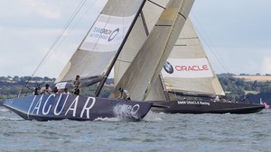 ENGLAND, Cowes, 4th August 2010. 1851 Cup Regatta. Day 2. TEAMORIGIN and BMW Oracle Racing. photo copyright Ian Roman/TEAMORIGIN www.ianroman.com taken at  and featuring the  class