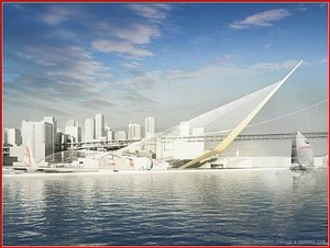 The sail-inspired ``mast`` in this artist&rsquo;s impression of the renovated Piers 30-32 in San Francisco photo copyright SW taken at  and featuring the  class