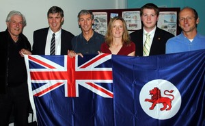 John Hyslop, non-sailing owner of the yacht Whistler, with members of Team Whistler, left to right, DavId Rees, Michael McIntyre, Jacqui Guy, Jory Linscott and Tim Jones at a farewell function at the RYCT photo copyright  Andrea Francolini Photography http://www.afrancolini.com/ taken at  and featuring the  class