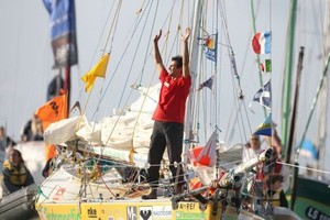 Alessandro di Benedetto on his homecoming after nine months solo at sea photo copyright SW taken at  and featuring the  class