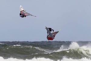 Boujmaa and Flo Jung cross paths - KIA Cold Hawaii PWA World Cup, Denmark photo copyright  John Carter / PWA http://www.pwaworldtour.com taken at  and featuring the  class