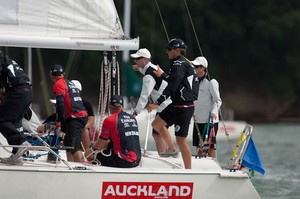 Dean Barker versus Magnus Holmber, RR1. Omega Auckland Match Race Regatta. 4/3/2010 photo copyright Chris Cameron/ETNZ http://www.chriscameron.co.nz taken at  and featuring the  class