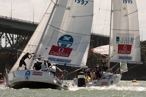 Magnus Holmberg versus Adam Minoprio. RR2. Omega Auckland Match Race Regatta. 4/3/2010 photo copyright Chris Cameron/ETNZ http://www.chriscameron.co.nz taken at  and featuring the  class