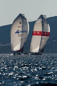 Azzurra (ITA v Luna Rossa (ITA) the Louis Vuitton Trophy. La Maddalena, Sardinia, Italy. 24/5/2010 photo copyright Chris Cameron/ETNZ http://www.chriscameron.co.nz taken at  and featuring the  class