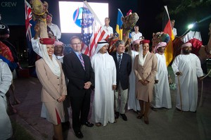 Roger Duthie from Emirates Airlines, Saeed Hareeb, CEO of the International Marine club and Yves Carcel from Louis Vuitton pose with the Camels at the opening Ceremony for the Louis Vuitton Dubai regatta. 12/11/2010 photo copyright Chris Cameron/ETNZ http://www.chriscameron.co.nz taken at  and featuring the  class