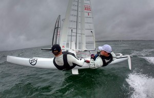  Alpha -- with Australians Glenn Ashby and James Spithill, to weather -- and Canaan -- with Canadians Fred Eaton and Magnus Clarke. photo copyright Christophe Launay taken at  and featuring the  class