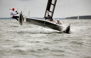 Eaton, winner of the International C-Class Catamaran Trophy in 2007,  at the helm and Clarke to leeward. photo copyright Christophe Launay taken at  and featuring the  class