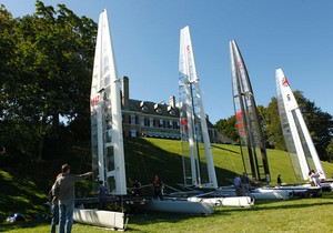 C-Class Cats at the New York Yacht Club&rsquo;s Harbour Court. L-R, Patient Lady VI (France), Alpha (Australia) Orion (Canada) and Invictus (England). photo copyright Christophe Launay taken at  and featuring the  class