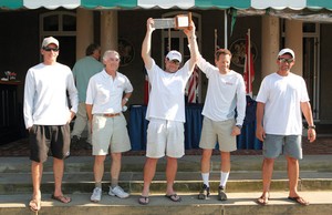 2010 Little America’s Cup - L-R, Rob Paterson, Steve Killing, Magnus Clarke and Fred Eaton -- the winners -- and Ross Milev. photo copyright Christophe Launay taken at  and featuring the  class