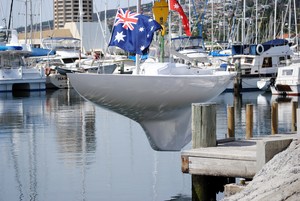 The new Dragon Xanthos being lowered into the River Derwent at the Royal Yacht Club of Tasmania photo copyright  Andrea Francolini Photography http://www.afrancolini.com/ taken at  and featuring the  class