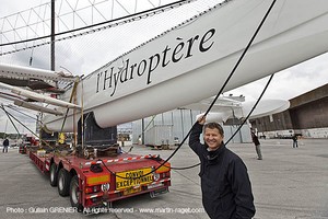 03-05-10 - Lorient (FRA,56) - Hydroptere - Mise à l'eau à la Cité de la Voile Eric Tabarly***03-05-10 - Lorient (FRA,56) - Hydroptere - Launch at Eric  Tabarly Sailing City photo copyright Guilain Grenier / Hydroptere http://www.martin-raget.com taken at  and featuring the  class