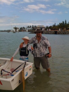 Kiwis number one in Noumea for the first time. Patrick and Team Manager and proud dad Brian Haybittle photo copyright Brian Haybittle taken at  and featuring the  class