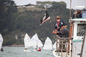 Gerald Martin Race Officer and Pete Cummings on the start boat - 2010 NZ Optimist Nationals - Whitianga photo copyright  Will Calver - Ocean Photography http://www.oceanphotography.co.nz/ taken at  and featuring the  class