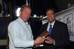 Kees Groenenboom and Rabin Baldewsingh - ORC 3 Municipal Councillor Baldewsingh offers the prize -  RORC North Sea Race 2010 photo copyright Diana Bogaards taken at  and featuring the  class